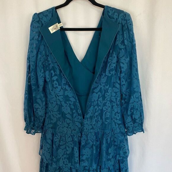 Eliza J Floral Lace Long Sleeve Tiered Mini Dress Teal Blue Ruffles Women 8 New - Picture 10 of 10